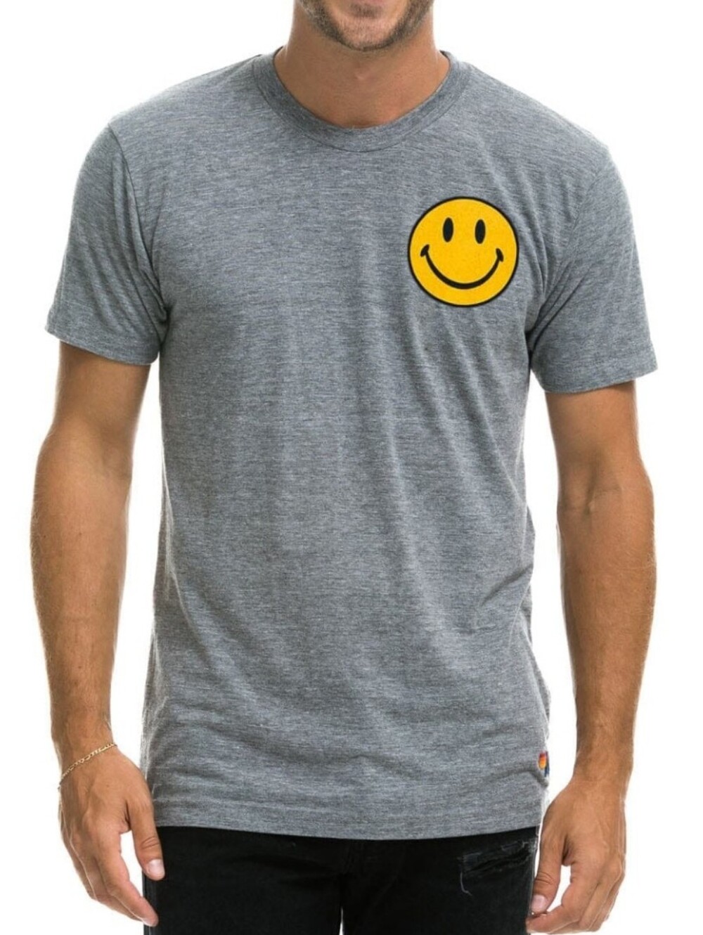 Aviator Nation SMILEY 2 CREW TEE - HEATHER GREY Size M Men's